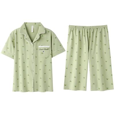 睡衣女夏季纯棉短袖七分裤家居服