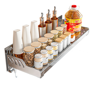 不锈钢厨房置物架免打孔壁挂调料架加宽调味品不锈钢家用收纳架子