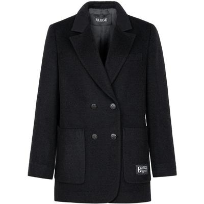 XG雪歌中长款双排扣毛呢外套时尚冬季新款黑色加厚纯绵羊毛大衣女