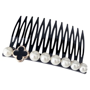 韩国进口四叶草珍珠倒插梳中小号侧边卡发饰盘发夹女简约精致高档