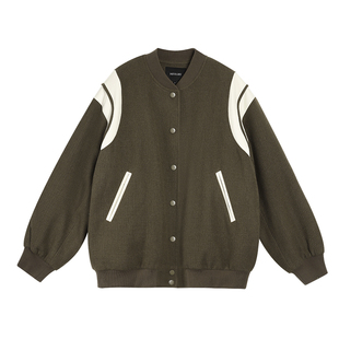 NEVA HU 【现货6折】黑色呢子外套女宽松韩版休闲飞行员夹克上衣