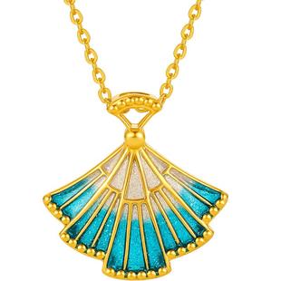 周六福黄金项链女士5G足金计价国潮无极金银杏叶送女友新年礼物