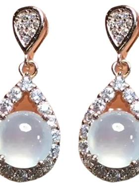 日韩风蛋面冰种缅甸玉石翡翠耳饰