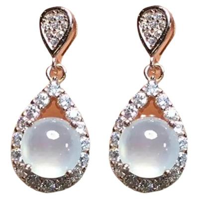 日韩风蛋面冰种缅甸玉石翡翠耳饰