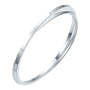 六桂福999纯银手镯女简约风双环设计手环情人节新年礼物送女朋友