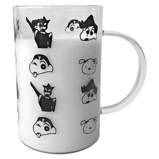 大容量玻璃杯印花学生卡通把手牛奶圆形日常家用带盖水杯1000ml