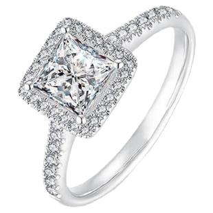 新款异形莫桑石公主方钻戒女纯银戒指925镀18K金铂金婚戒情侣对戒