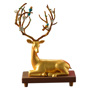 一鹿青云贴金纯铜摆件一路高升酒柜办公桌装饰品乔迁新居开业礼物