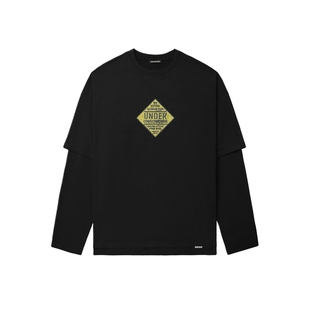 IT GROUNDZERO男装假两件长袖T恤新款随性街头叠层做旧宽松上衣