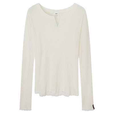 IMMI26PS羊毛拼蕾丝修身长袖T恤