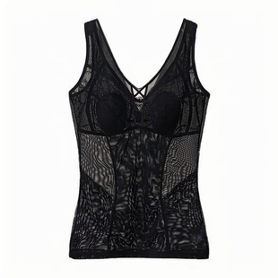 新款桑蚕丝塑身背心免穿文胸网纱透气兔儿杯内衣女收腹美背塑身衣