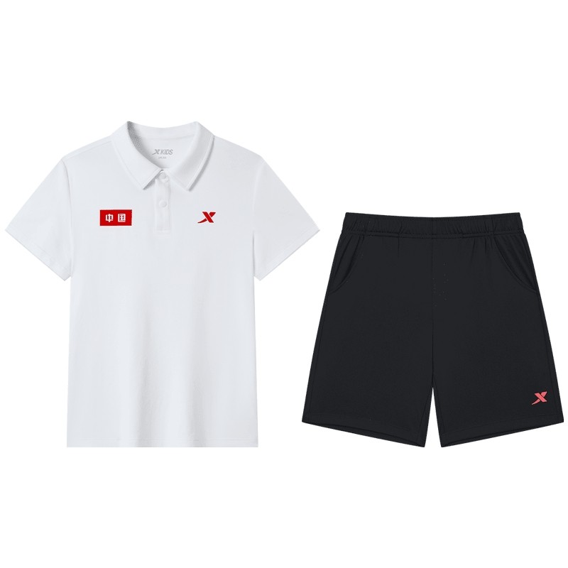 特步童装男童夏套装夏季新款短袖短裤速干透气polo衫运动装2件套