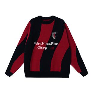 FDR官方店 徽章撞色曲线条纹毛衣男女秋冬季美式街头宽松情侣上衣