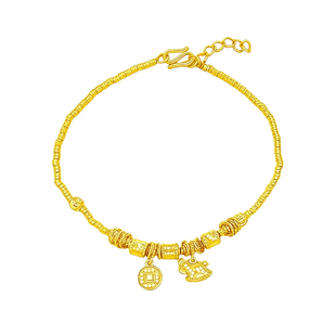 百泰马上有钱黄金手链女足金999手串鱼鳞金币摇摇马碎金手环手饰