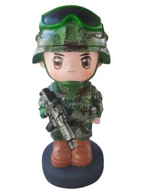 卡通大兵公仔雕塑玻璃钢Q版特种兵幼儿园军事主题摆件迷彩小军人