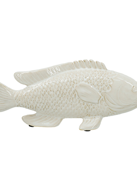 欧式创意轻奢白色陶瓷鱼摆件
