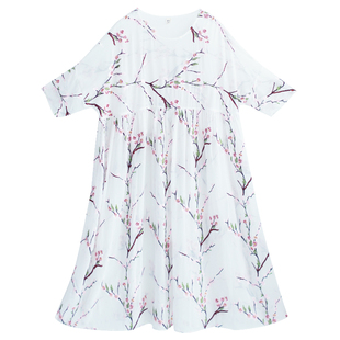 【7折】忆旧2025夏季文艺宽松圆领套头大摆绣花连衣裙女