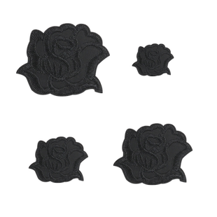 黑白色羽绒服修补贴自粘玫瑰花大中小号花朵补丁贴免烫刺绣布贴花
