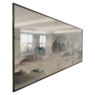 双层夹胶钢化玻璃夹绢夹丝玻璃山水画玻璃屏风入户玄关玻璃隔断