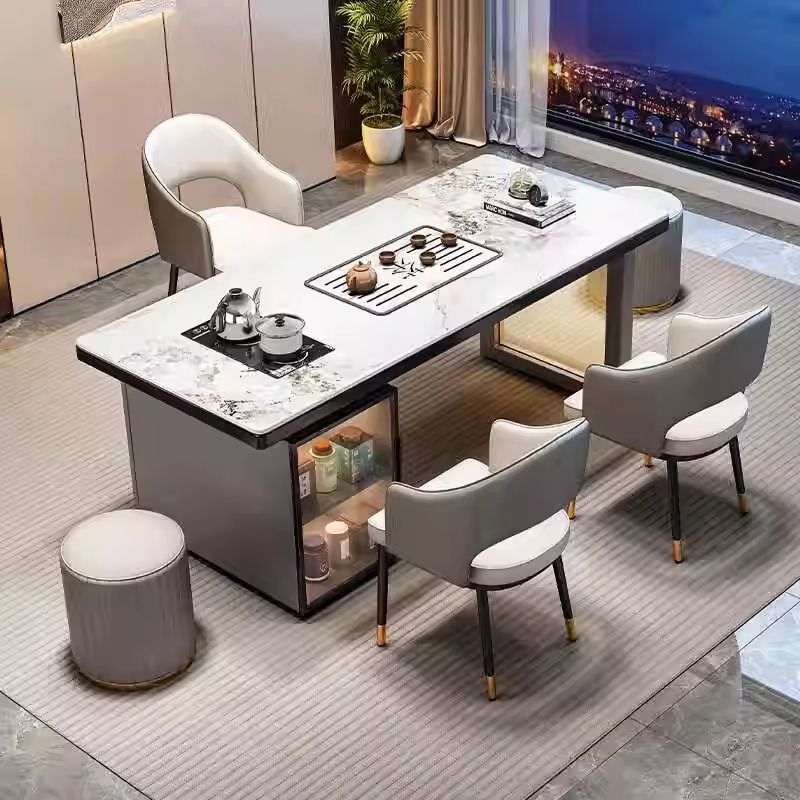 现代轻奢岩板茶桌家用茶台组合桌椅办公室客厅阳台茶一桌椅茶几五