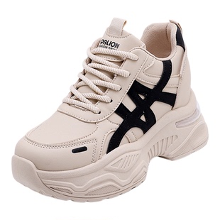 真皮内增高老爹鞋女款2025秋季新款小个子厚底增高9cm休闲运动鞋