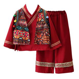 儿童民族风套装春女童少数民族服装男童壮族彝族苗族云南傣族服饰