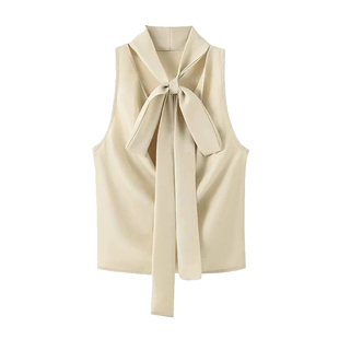 许我耀眼赵露思许妍同款穿搭荡领飘带蝴蝶结系带挂脖背心女短上衣