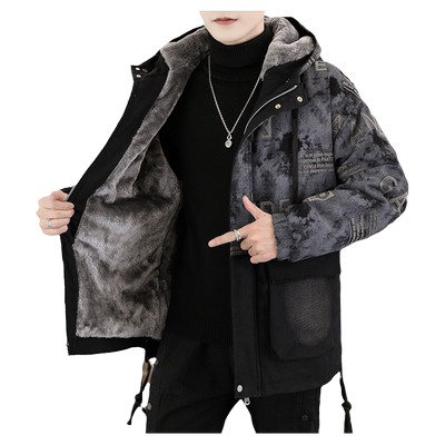 中长款牛仔棉衣男冬季加厚青少年