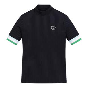 高尔夫服装女春夏半高领显瘦弹力golf短袖t恤修身防晒网球打底衫