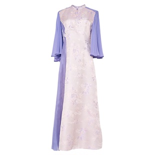 吉祥衣家新中式国风桑蚕丝裙子气质修身女装莲鲤知趣长袖连衣裙