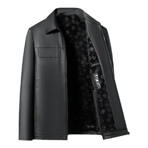 秋季中年男士真皮皮衣短款黑色加绒翻领高档休闲纯绵羊皮夹克外套