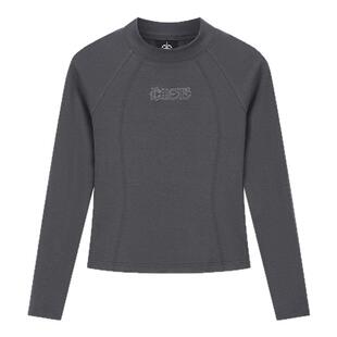 DICETINY绣花LOGO长袖T恤美式复古打底衫修身显瘦插肩圆领上衣女