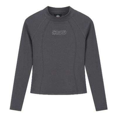 DICETINY绣花LOGO长袖T恤美式复古打底衫修身显瘦插肩圆领上衣女