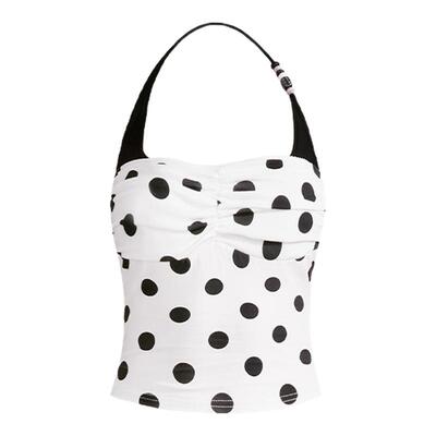 Mess Studio 辣妹设计感收腰短款撞色假两件上衣挂脖吊带背心女夏