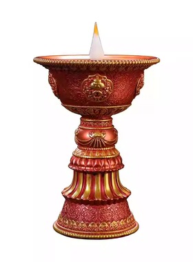 电子酥油灯藏式八吉祥LED长明灯藏红色 家用充电仿真火焰供灯烛台