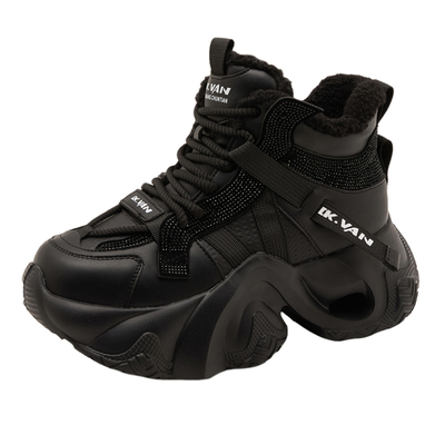 黑色加绒高帮鞋女2025年新款冬季