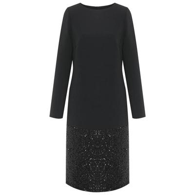 BBLLUUEE粉蓝衣橱2025秋冬小黑裙浪漫拼接珠片直筒裙细闪连衣裙女