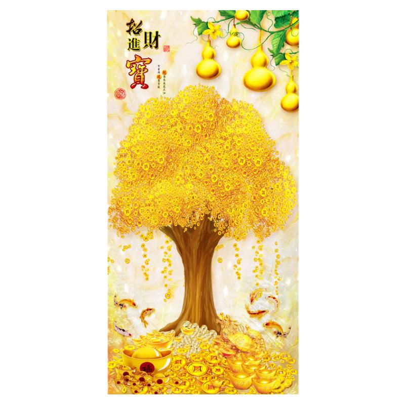 走廊过道招财进宝摇钱树孔雀壁画