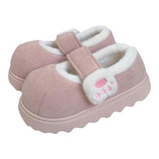 细细条 可爱猫爪魔术贴棉鞋冬加绒厚底单鞋少女心保暖圆头豆豆鞋