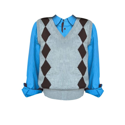 韩系显瘦设计感马甲叠穿衬衫套装