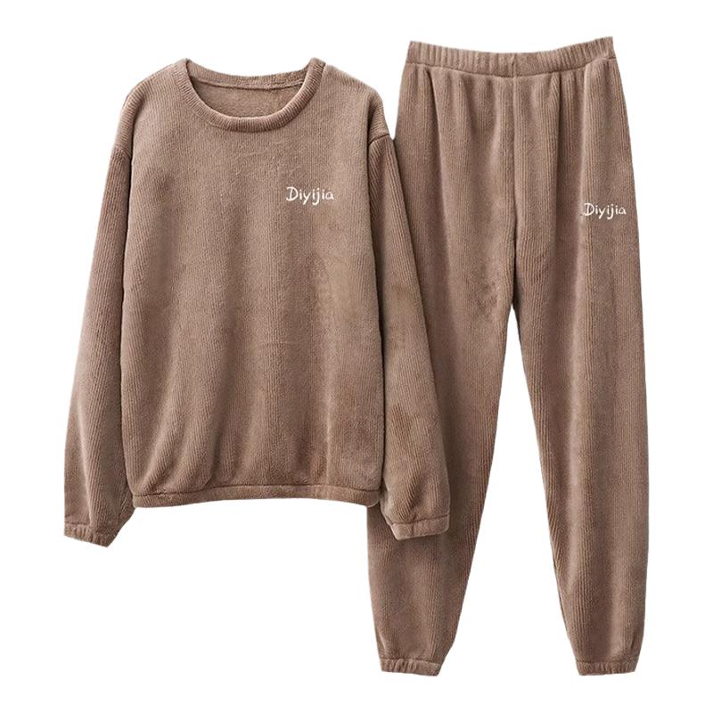 秋冬季珊瑚绒套装暖暖女加绒加厚家居服套装外穿百搭宽松时尚休闲
