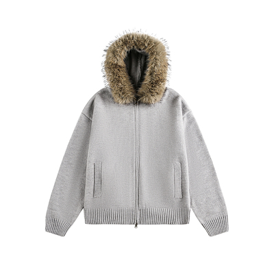 Dream made美式可拆卸毛领连帽开衫毛衣外套男款秋冬季情侣针织衫