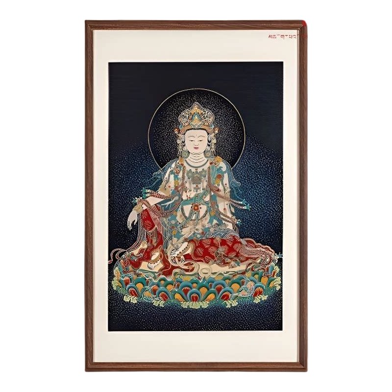 刺绣唐卡水月观音菩萨中式挂画