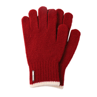 原创款~可触屏红色针织手套女2026新款冬季防寒保暖骑行五指手套
