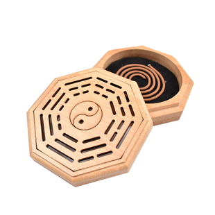 竹制盘香盒熏香炉木质盘香炉禅意茶道家用复古八卦香薰香托盘底座