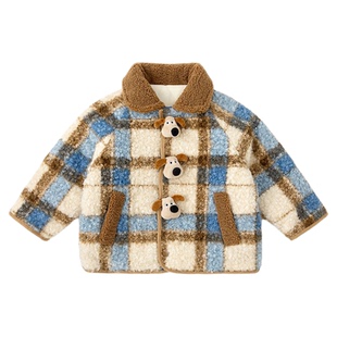嘟嘟家儿童外套男童冬装宝宝棉服女童格子大衣秋冬季加厚新款上衣
