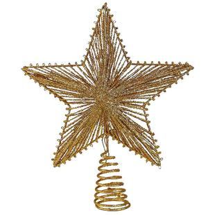 圣诞树顶星发光电池LED灯铁艺五角星星商用布置圣诞节装饰品家用