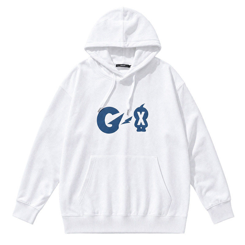 GENANX闪电潮牌秋简约GX卡通宽松白色连帽卫衣男白元昊张奕然同款