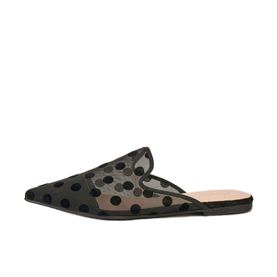 穆勒鞋西班牙黑色尖头网纱波点