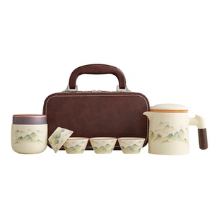 便携式旅行茶具套装陶瓷一壶四杯快客杯户外露营泡茶年会活动礼品